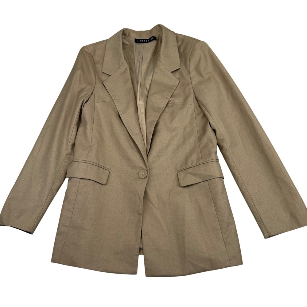 Lioness Single Button Blazer Taupe Khaki Tailored Career Office Quiet Luxury XS